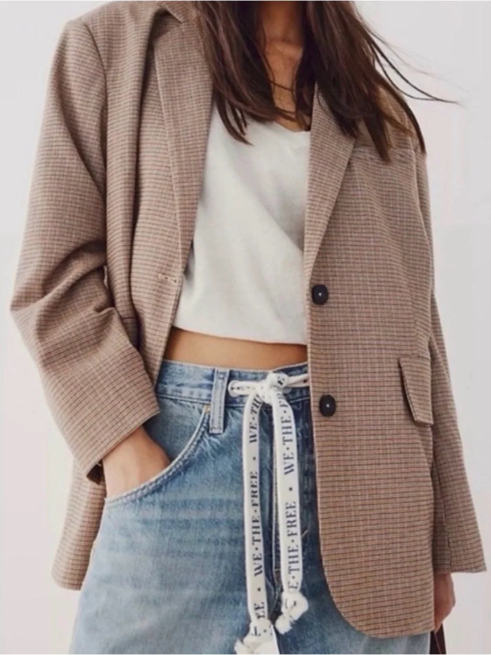 Free People Reggie Blazer Ginger Combo XL Plaid Oversized Blazer